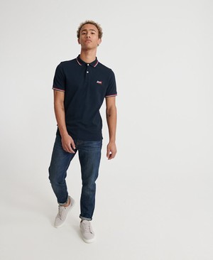 Superdry Classic Micro Lite Tipped Rövidujjú Férfi Póló Sötétkék | EDZIY9437